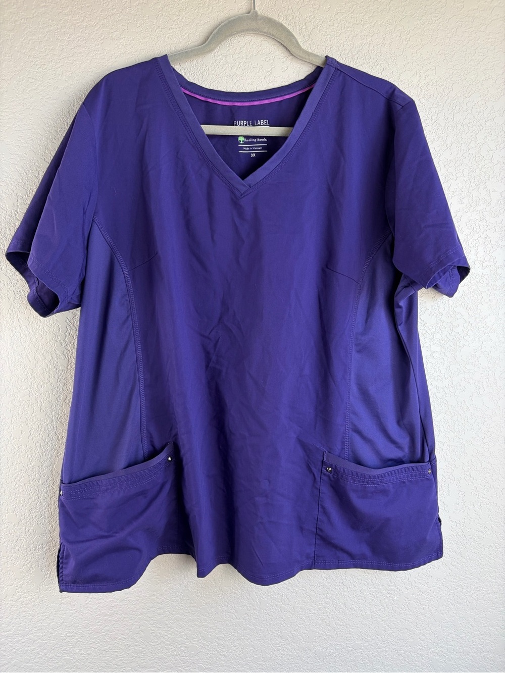 healing hands Purple V-Neck Short Sleeve Scrub Top